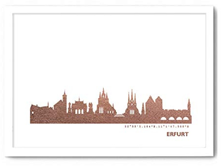 44spaces Erfurt Skyline Stadt Poster - Wähle RoseP-Gold Silber Kupfer + Wunschtext + Rahmen - ersonalisierte Wand-Deko Wohnzimmer, Erfurt Thüringen Wand-Bild Kunstdruck Zuhause Schlafzimmer - A4 A3
