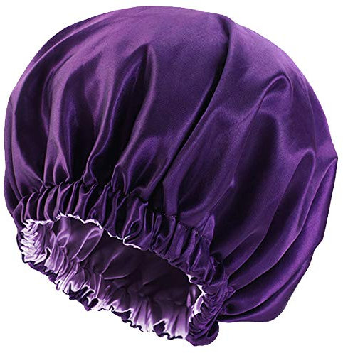 Edoneery Satin-Seidenhaube für natürliches Haar, violette Beanie
