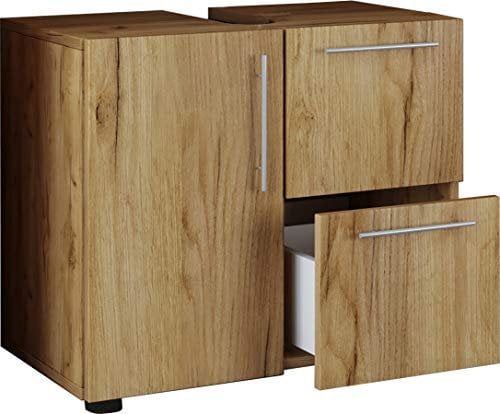 VCM Holz Waschbeckenunterschrank | Badschrank | Maße: H. 51 x B. 61 x T. 32 cm | 1 Drehtür | 2 große Schubladen | modernes Badezimmermöbel - Flandu