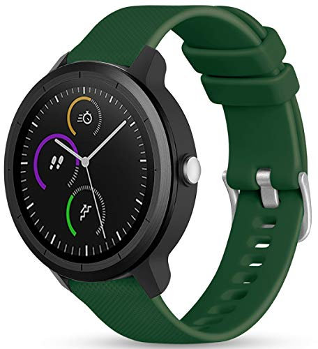 Vobafe 20mm Strap for Garmin Vivoactive 3/3 Music/Venu/Venu 2 Plus/sq/sq 2/Forerunner 245/645/55, Soft Silicone Watch Band Replacement for Garmin Vivomove HR/Instinct 2S/Fenix 7S, MilitrayGreen