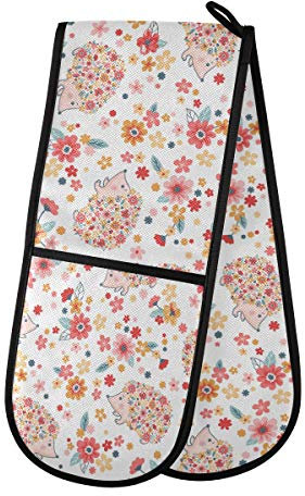 TropicalLife HaJie Doppelter Ofenhandschuh Topfhandschuhe Blumen Tier Igel Hitzebeständig Topflappen für Zuhause Küche Kochen Backen Outdoor BBQ