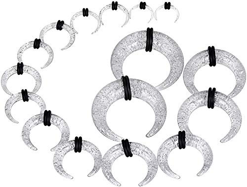 Longbeauty 16 PC Arcyl Dehnsichel Set 1.6-10mm Dehnungsschnecke für Ohr Piercing Flesh Tunnel Plugs Blizend Weiß Mit O-Ringe