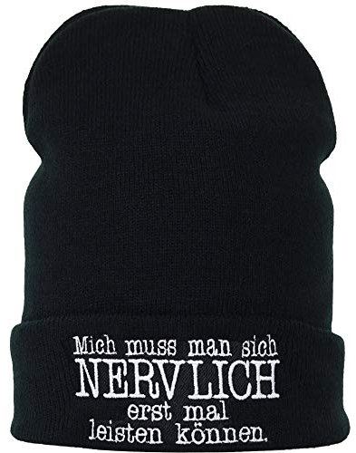 EXPRESS-STICKEREI Haube mit Spruch Mich muss Man Sich erst mal nervlich leisten können - Beanie für Damen und Herren - Warme Wintermütze mit Spruch - Lustige Strickmütze - Unisex Wollmütze