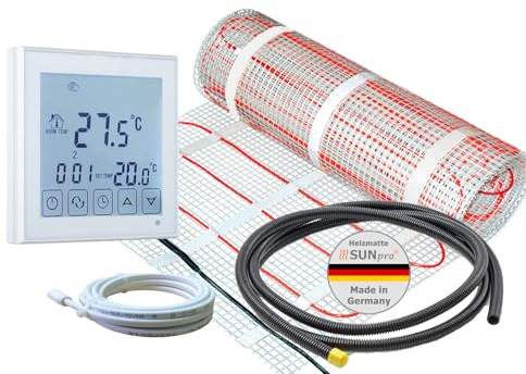 ew direkt elektrische Fußbodenheizung SunPro 160, Komplettset 14 m² für Fliesen, Naturstein mit Thermostat RT-45