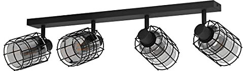 EGLO Deckenlampe Consaca, 4 flammige Deckenleuchte, industrial, Deckenstrahler aus Metall, Rauchglas, Wohnzimmerlampe in Schwarz, Schwarz-Transparent, Spots mit E27 Fassung