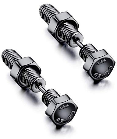 Fantastici orecchini a vite per uomo, orecchini a vite in acciaio inossidabile sul retro dei gioielli piercing, viti piercing orecchini a cerchio orecchini ipoallergenici(NERO)