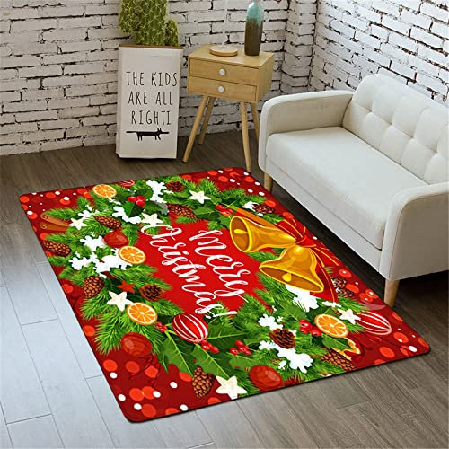 Morbuy Teppich Wohnzimmer Flanell Weich Kurzflor Teppiches, Modernes Design, 3D Weihnachtsteppich Waschbar rutschfest Krabbelmatte für Kinderzimmer Schlafzimmer (50x80cm,Weihnachtskranz)