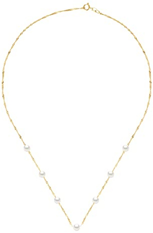 Pearls & Colors – Halskette mit 7 echten Süßwasser-Zuchtperlen, rund, 5 – 6 mm – Qualität AAA + – erhältlich in Gelbgold & Weißgold 18 Karat – Damenschmuck