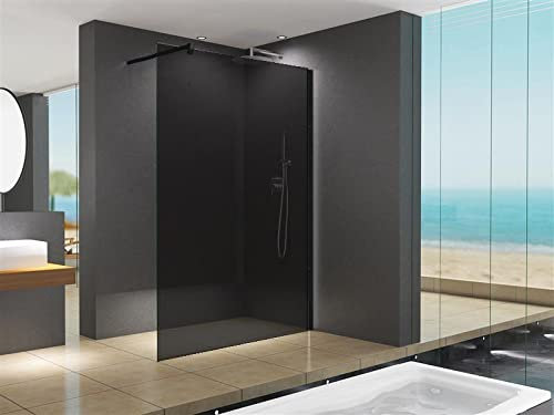 BuyLando-Shop - Lily-GR - 8mm Walk in Duschwand - Duschabtrennung - Dusche - ESG Glas - Grau/Schwarz Transparent (140x200cm)
