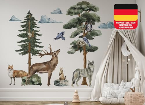 Osomhome | FOREST MYSTERY M | Wandsticker Wandtattoo Kinderzimmer | Wanddeko Babyzimmer | Wandbilder Jugendzimmer | Wald Waldtiere | (ms3629)