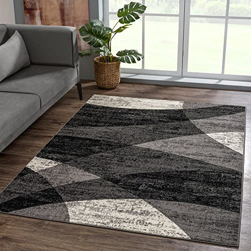 SANAT Teppich Vintage - Modern Teppiche für Wohnzimmer, Kurzflor Teppich in Schwarz, Öko-Tex 100 Zertifiziert, Größe: 80 x 150 cm
