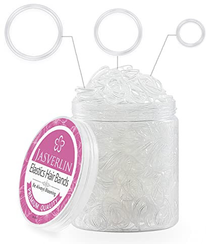 JASVERLIN Clear Hair Elastics Bands, Assorted Size Rubber Hair Ties Baby Mixed Size Polybands Hair Elastics for Toddler Girls Women 2000pcs
