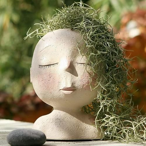 YWHWLX Gesicht Pflanztopf Pflanzgefäß – Niedliche Lady Face Sukkulenten-Pflanzgefäße für Innen- und Außenpflanzen, Harz-Weinreben-Pflanzgefäße Lustiger Kopf-Pflanzentopf für den Hausgarten
