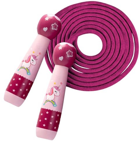 Springseil mit Verstellbarer Länge 2,6m, Cartoon Holzgriff, Baumwolle Seilspringen für Kinder 6-10 Jahre (C)