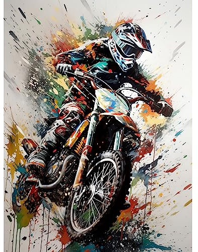 Artery8 Motocross Racer Paint Splat Action Shot Portrait Unframed Wall Art Print Poster Home Decor Premium