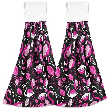 Floral Pink Flamingos Handtücher mit Aufhängeschlaufen 2 Stück Badezimmer Handtuch mit Schlaufe Handtücher für Badezimmer Winter