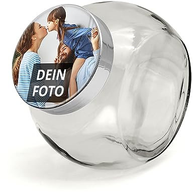 PhotoFancy® - Bonbonglas mit Foto selbst gestalten - Bonbonglas mit eigenem Motiv bedrucken - zwei Größen (Groß (90mm Ø))