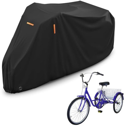 AKEfit Dreiradabdeckung für Erwachsene, elektrische Dreiradabdeckungen, Fahrradabdeckungen, Outdoor-Aufbewahrung, wasserdicht, staubdicht, winddicht, Liegerad, Trike-Abdeckung, Schwarz
