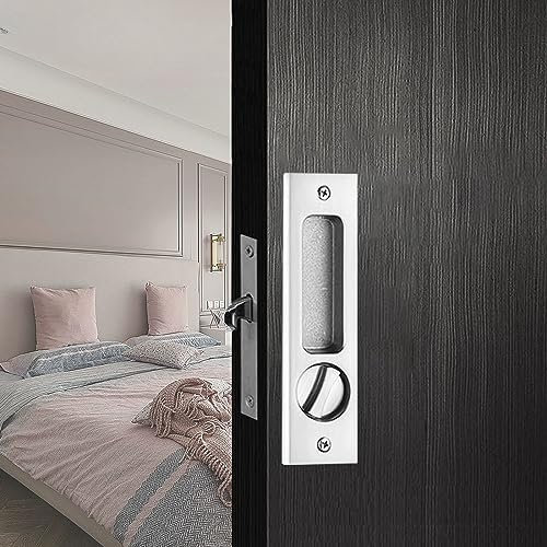 betensh Sliding Door Handle for Door Lock Door Handle Sets Pocket Door Lock with Key Invisible Recessed Handle 160 mm Sliding Door Mortice Lock Handle Silver