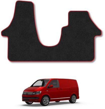 Fits VW Transporter T6 (2015-2019) [Double Seat] Carpet Car Mats | Red Edge Trim Tailored Fit Floor Mats Full Coverage Protection Accessories Easy Clean Anti Slip Made in the UK