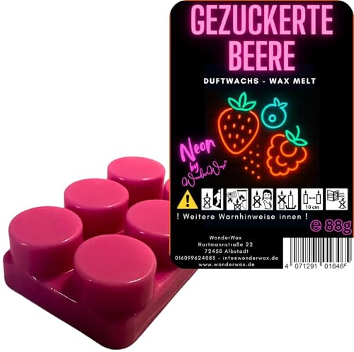 WonderWax® Neon Duftriegel 6 x Duftwachs Kreise Gezuckerte Beeren | Farbe: Neon | Wachsmelt Raumduft für Duftlampen Soja Wachs Melts Duftmelt Aroma Wellnes Kerzen Wärmer Wax Tarts Duftöl