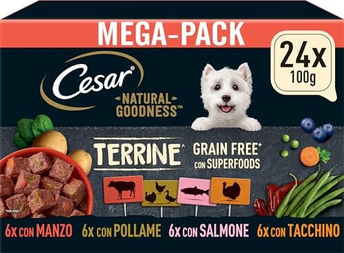 Cesar Natural Goodness Premium Hunde Nassfutter in der Schale Getreidefrei mit Superfoods in 4 Varietäten Megapack 24x100g