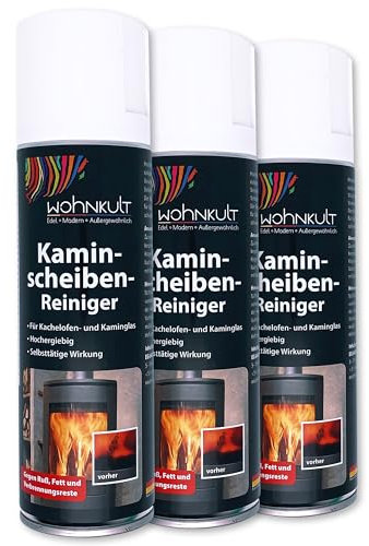 Wohnkult 3 limpiadores de 300 ml para estufa de chimenea, cristal de chimenea, de alto rendimiento