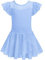 Arshiner Ballettkleidung Mädchen Gerüschte Kurze Ärmel Ballettkleid Tanzkleid Kinder Masche Ballettanzug Ballett Trikot Ballerina Kleid Balletttrikot Ballerina kostüm mit Rock Tütü Blau 150