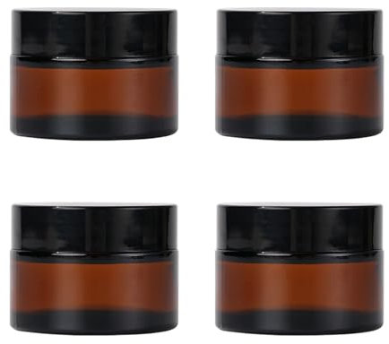 ZIYIZE Lot de 4 petits bocaux en verre ambré avec couvercles de 28,3 g avec doublure intérieure, réutilisables et vides pour crèmes, lotion, cosmétiques, épices, poudre