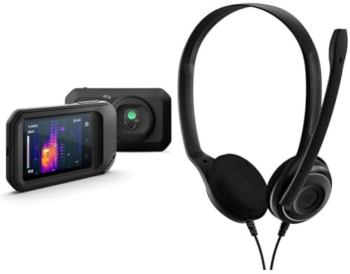 FLIR C5, Profi-Thermokamera, leistungsstark und kompakt mit WLAN & EPOS PC 8 USB-On-Ear-Stereo Headset PC, Kopfhörer mit Kabel, Inline-Lautstärke