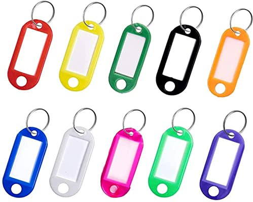 PULABO Schlüsselanhänger, Packung mit 10 Schlüsselanhänger mit Etiketten Schlüsselanhänger ID Kunststoff Schlüsselanhänger Schlüsselanhänger mit geteilten Ringen für Gepäck Pet Name Memory Stick Tags