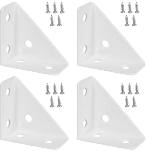 Eckwinkel, 66 mm x 66 mm, dreieckige Eckstreben, Verbindungsstück, Metall, Regalhalterungen, 90 Winkel, Möbelverbindungsbefestigung für Schrank, Schreibtisch, Bett (weiß)