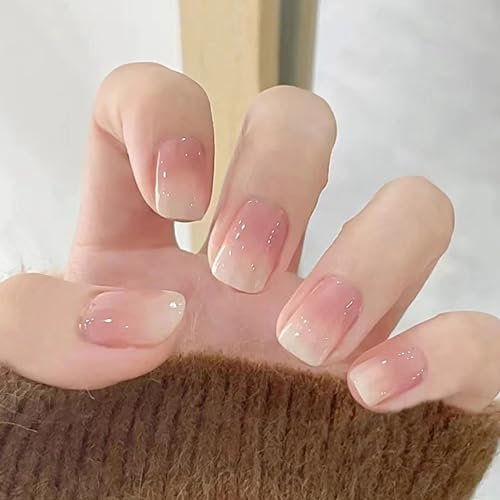 Ovale Kurze Künstliche Nägel French Press On Nails MrCuvaryas French Press On Nails Kurz Square Soft Gel Nail Tips Full Cover Nageltip (Pink Gradient)