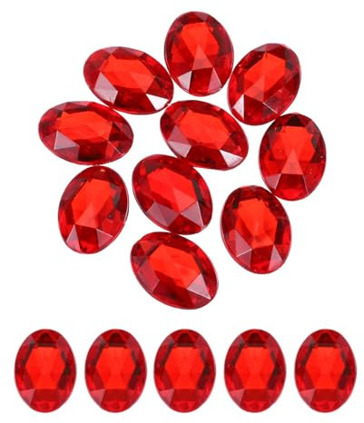 QUARKZMAN 10 Stück Acryl Oval Edelsteine 30x40 mm Flache Rückseite Künstliche Strasssteine für DIY Basteln Perlen Hochzeit Party Gesichtsbemalung Schmuckherstellung Rot