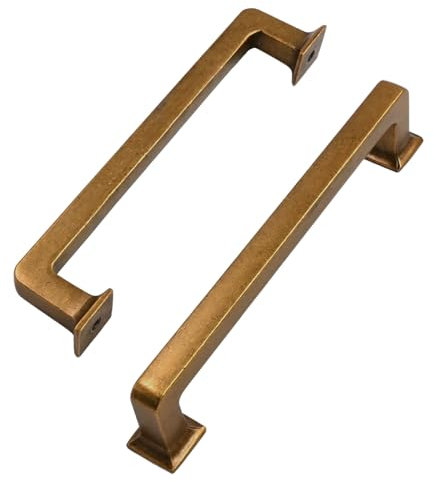 ROMATEE Paquete de 10 tiradores de gabinete de cocina de latón antiguo de 5 pulgadas (128 mm), accesorios de gabinete vintage para armarios, tiradores de cocina retro para armarios, manijas cuadradas