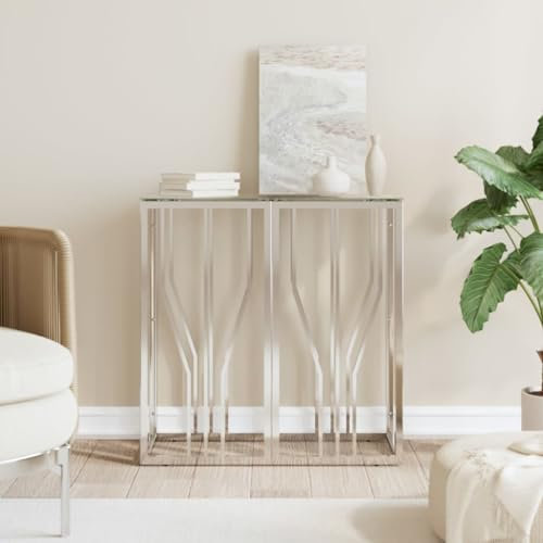 Chaduof Konsolentisch 70x30x70 cm Edelstahl und Glas, Beistelltisch, Flur Möbel, Sideboard Wohnzimmer, Couchtisch, Regal Wohnzimmer, Wohnzimmer Tisch