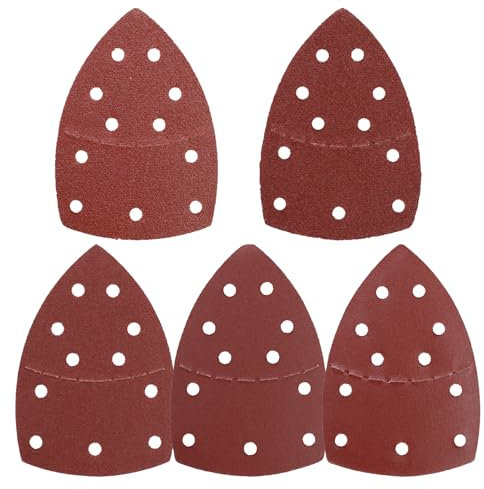 50Pcs Sanding Pads, Mouse Sandpaper for Electric Sander, Multitool Detail Sander Paper Pads Assorted 60/80/120/180/240 Grits, 11 Holes Hook and Loop Sanding Sheets, 150×105mm