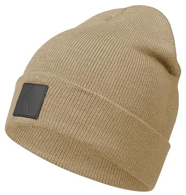 Occulto Leatherpatch Winter Mütze Beanie Beige