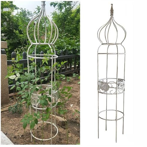 NOIRDA Obélisque De Jardin en Treillis, Jardin Tuteurs De Plantes, pour Vignes Grimpantes, Fleurs en Pot, Treillis De Rosier De 120 Cm À 150 Cm De Haut, Blanc, 1 Pièce(150cm/59in)