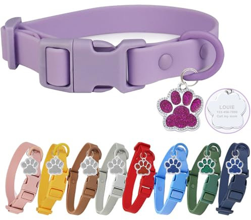Collier Chien personnalisé Chien avec Boucle en métal, Collier avec nom et numéro de téléphone, Colliers personnalisés Tailles réglables pour Chiens de Petite (Waterproof)