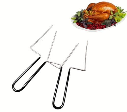 Thanksgiving Turkey Lifter Serving Set,2 Prongs Stainless Steel Poultry Roast Meat Forks,Durable Turkey Forks Set of 2