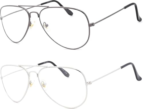 NEW VISION Lesebrille 2 PACK, Pilotenbrille Herren Unisex, Metallrahmen Klassische Retro Lesebrillen, Lesehilfe für Damen Herren NV8132 (TITAN+SILBER, 1.5, Diottria)