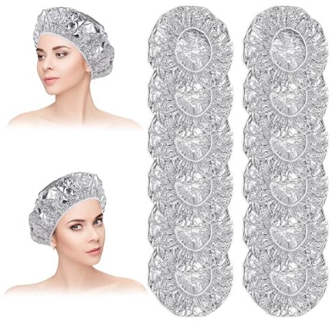 12Pcs Foil Heat Cap for Deep Conditioning Reusable Heated Hair Cap Deep Conditioning Tin Foil Hat for Hot Oil Treatments Shower Caps Hair Dye Cap for Home Salon Use