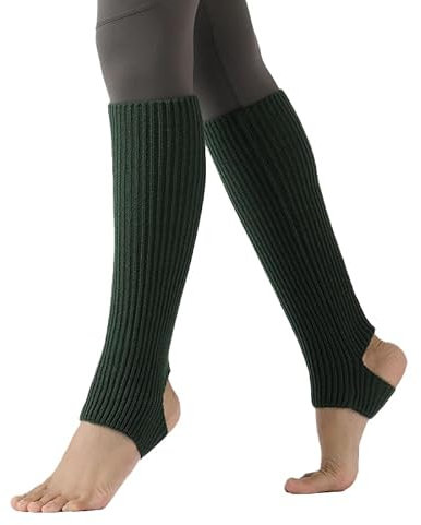 BrightGlow Warm Knitted Socks Ballet Leg Warmers Short Women's Leg Warmers with Heel Hole Cuff Leg Warmers Women's Socks Thermal Socks for Ballet Fitness Yoga One Size, dark green, One Size