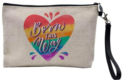 Tasche aus Leinen – Born This Way LGBT Herz Arc en Ciel Pride – Kosmetiktasche aus Segeltuch in Leinenoptik – Geldbörse – 15 x 10 cm, leinen, 23.5 x 15 cm, Kosmetiktasche
