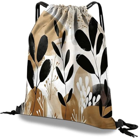 Deokke Rucksack mit Kordelzug,Wasserdicht Sportbeutel, für Sport, Gym, Strand Reisen,Nette ästhetische Sackpack Geeignet für Männer und Frauen (S25-Brown Leaf)