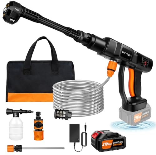 6 in 1 Portable Cordless Pressure Washer, Battery Pressure Washer with 45Bar/653 PSI, 3 Pressure Levels and Adjustable 0-180°Nozzle Cordless Power Washer, Lightweight Design for Watering, Floor Wash