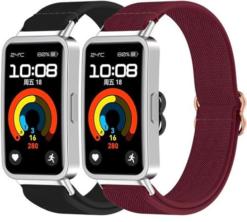 DHWGang 2 Nylon Intrecciato Cinturino Compatibile con Huawei Band 8/9/10, Smartwatch Accessori, Leggero, Morbido, Confortevole, Impermeabile, Traspirante, Elegante, Modelli Sportivi, Uomini e Donne