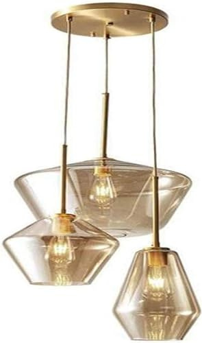 WFRUEDWC Rauchgrauglas Kronleuchter, E27 Anhänger leichte Halbblüterhalterung Hängelampe, DIY -Cluster mit LED -Chip -Glühbirne für Island Bar Küchen Flur Wohnzimmer Bauernhaus (Farbe: 3 Lichter)