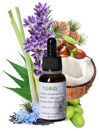 YODO’s Zeckenschreck, 100% natürlicher Zeckenschutz, Zeckenöl für Hunde zur Zeckenabwehr aus 7 hochwertigen BIO-Ölen hergestellt, 20ml Pipettenflasche